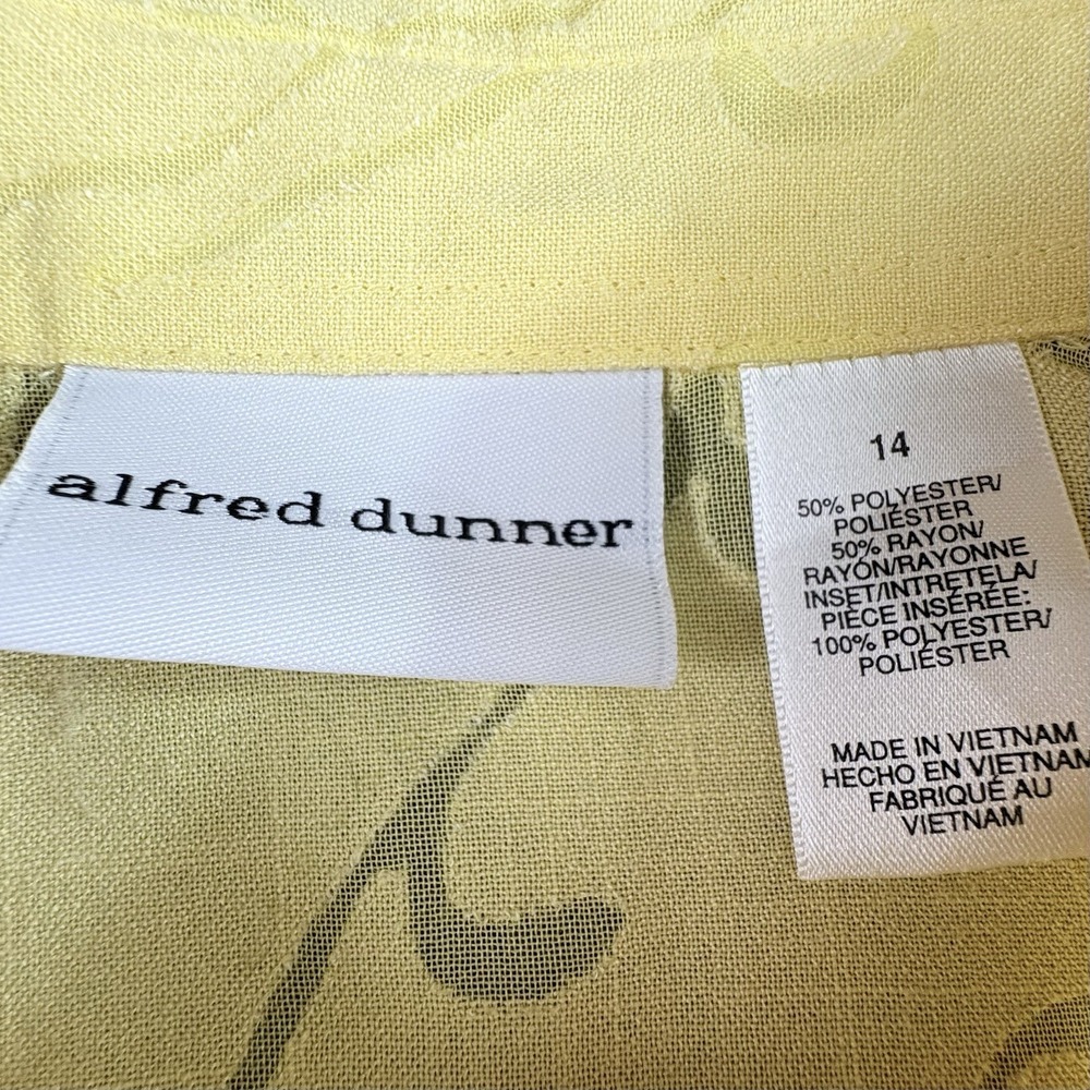 Alfred Dunner Blouse Women 14 Yellow Butterfly Button Up Silver Sparkle Coastal - Picture 6 of 12